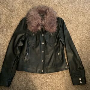 Guess Black Faux Leather Faux Fur Jacket M